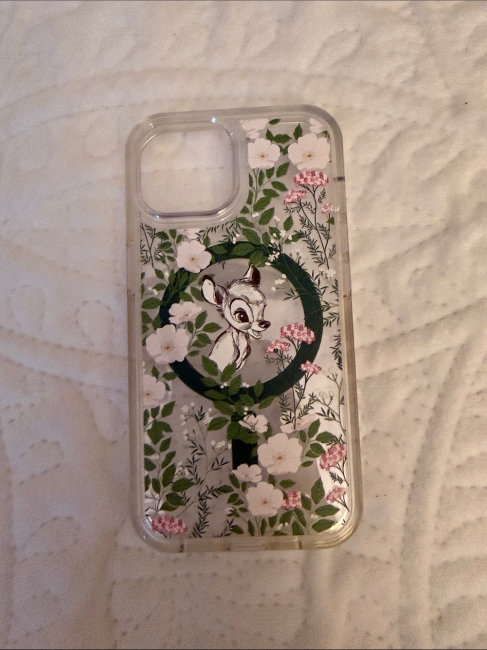 Clear Floral Deer Phone Case with Green Accent